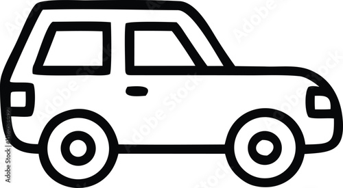 Simple black and white line drawing of a modern suv or crossover vehicle viewed from the side perfect for transportation concepts