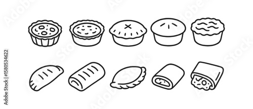 Food, bakery outline icon set. pie, pastry, dessert icons line collection
