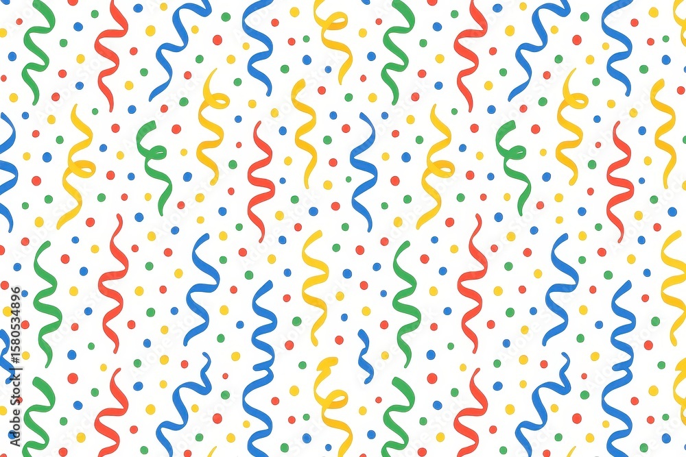 Fototapeta premium Festive Confetti Pattern with Colorful Spirals and Dots in a Bright Background