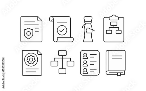 Document and workflow outline icon set. paper, process management symbols collection