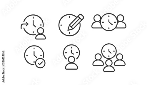 Time management outline icon set. efficiency, planning, clock symbols in outline