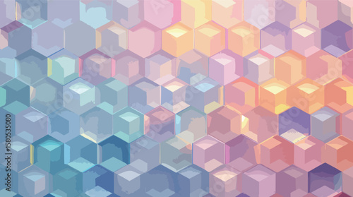Abstract 3d geometric hexagon pattern displaying gradient pastel colors and modern design.