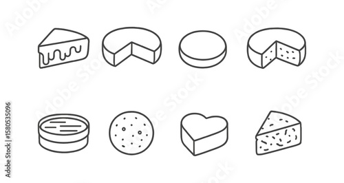 Cheese, desserts line icon set. gourmet, dairy, sweet treats outline collection