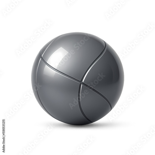 3D render of a metallic petanque or bocce ball with curved seam lines. Sleek design ideal for classic outdoor game or minimal sport icon