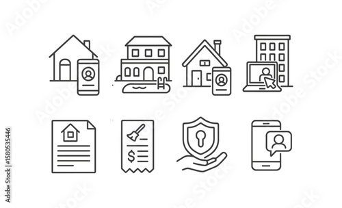 Real estate, property line icon set. home, house, documents linear icons collection