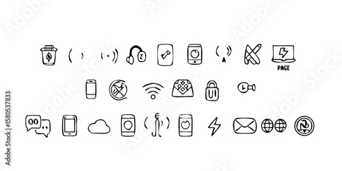 Extensive Digital Detox Line Icon Set with 65 Unique Elements for Promoting Wellbeing and Reducing Screen Time on transparent background comprehensive collection digital detox line