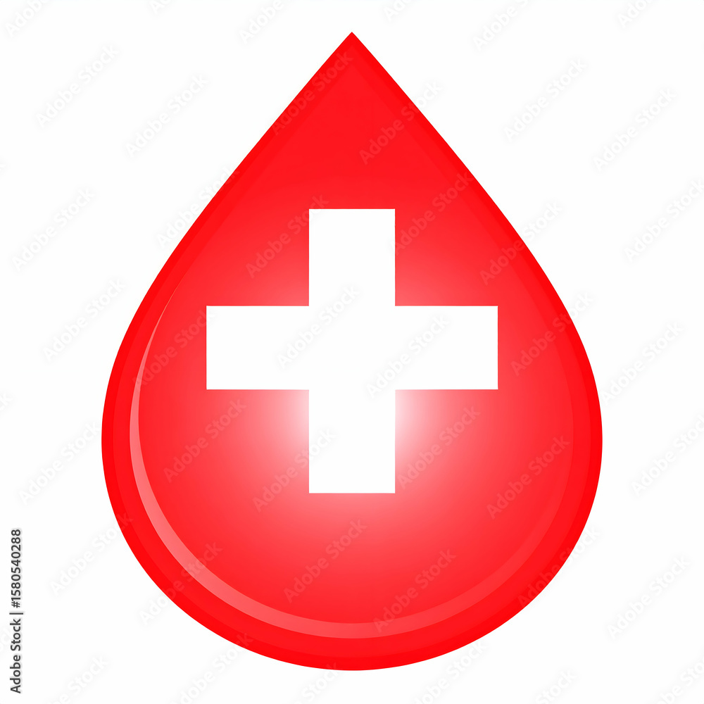 Fototapeta premium Red Blood Drop Icon with White Cross Center