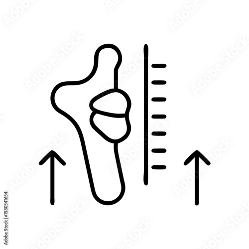 Bone growth icon with measurement in line style