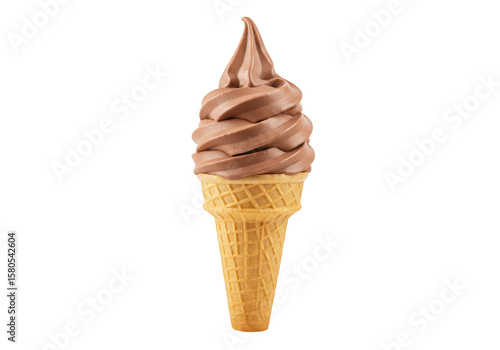 Isolated Delicious Chocolate Soft Serve Ice Cream Cone