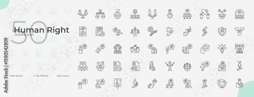 Human Right Line Editable Icons set. Vector illustration in modern thin line style of Human Right icons: human, right, justice, law, et