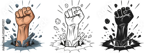 Fist breaking through ground vector illustration concept of power strength and determination design element