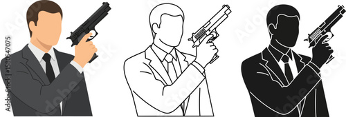 Agent holding gun vector illustration for security concept and criminal activity design element
