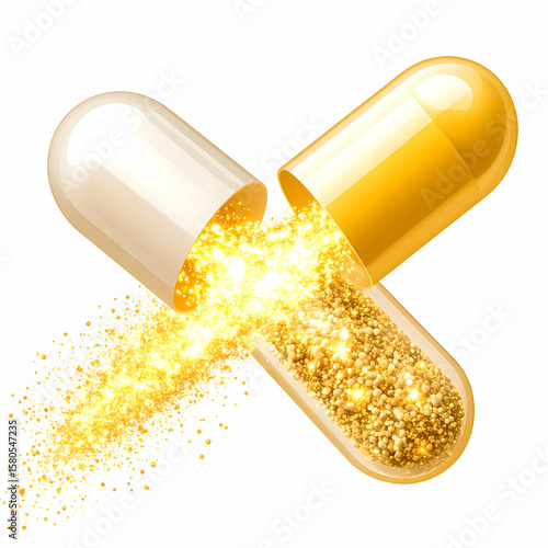 Split Gold Capsule with Glowing Powder Trail