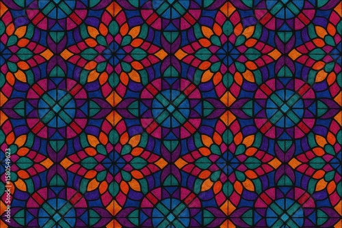 Stained Glass Mosaic Pattern with Vibrant Colors in a Geometric Design