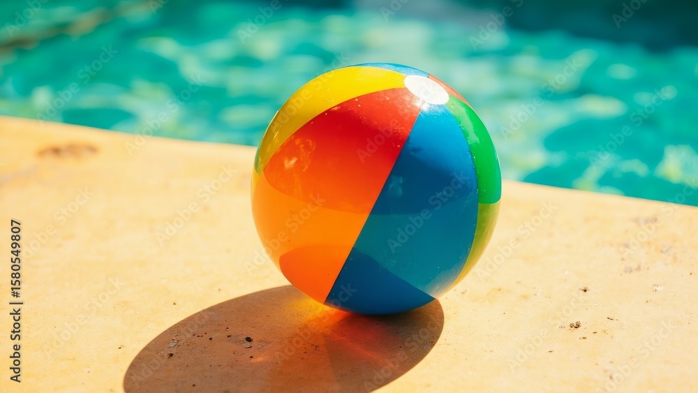 Obraz premium colorful toy ball near swimming pool