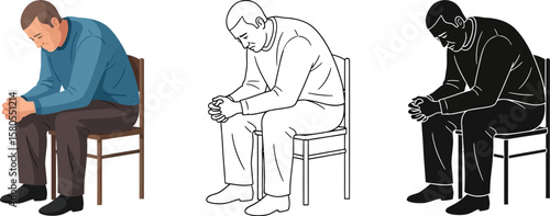 Man sitting in chair sad depressed vector illustration mental health awareness and support resources