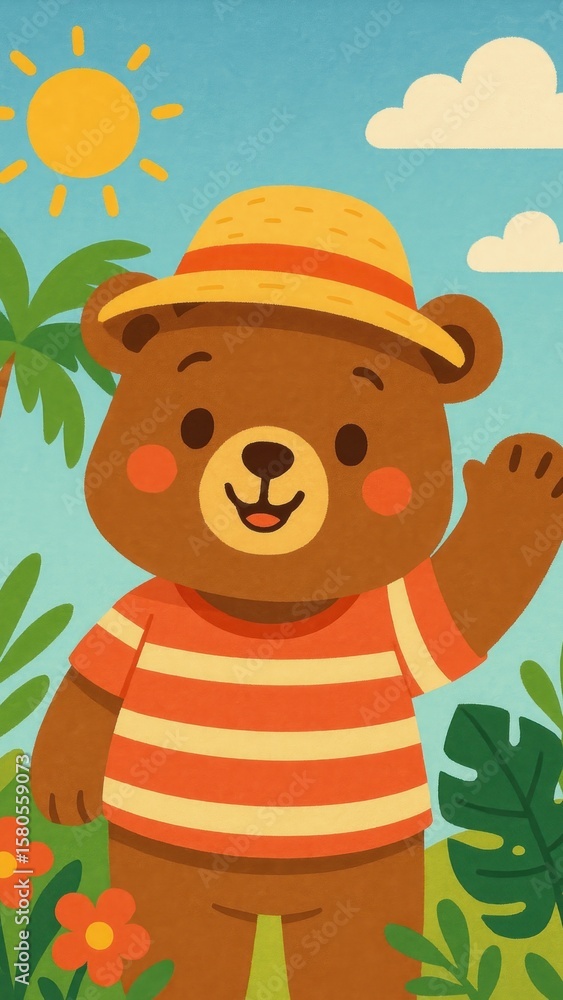 Naklejka premium Cheerful bear enjoying sunny day.