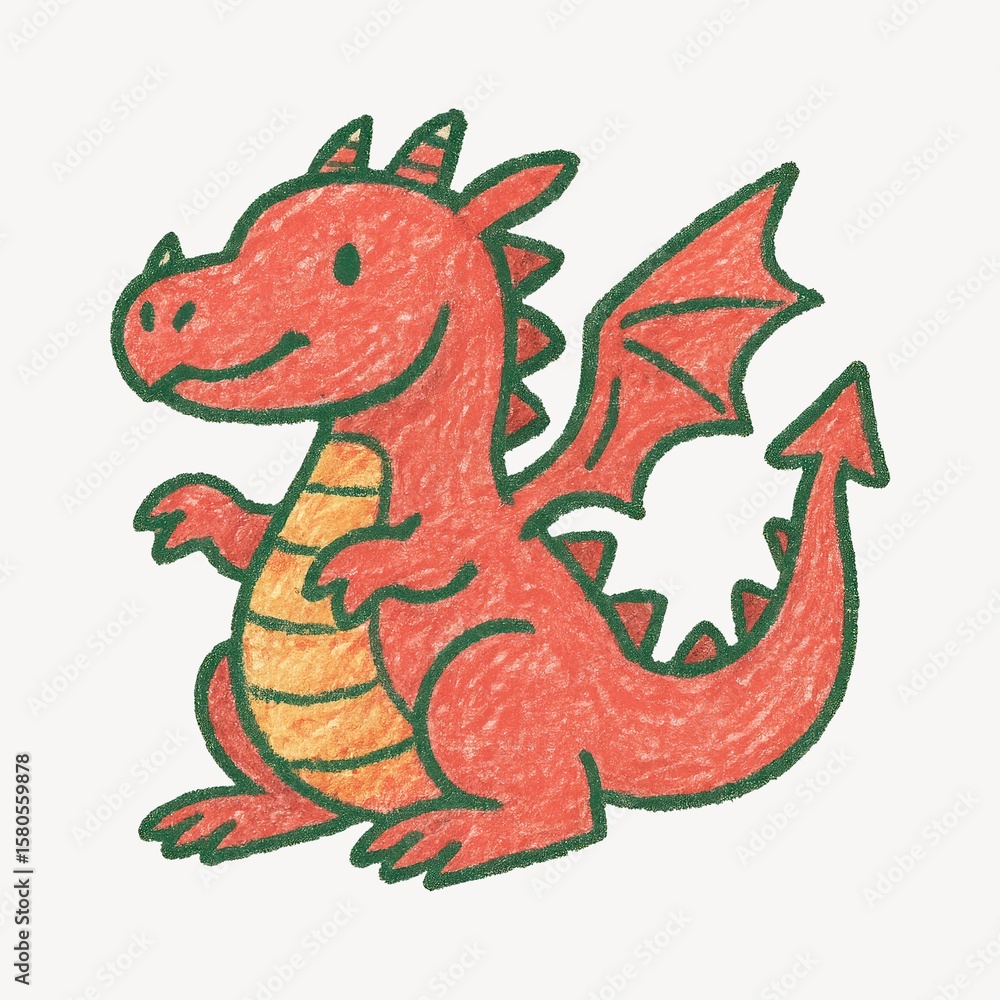 Naklejka premium Cute crayon dragon illustration