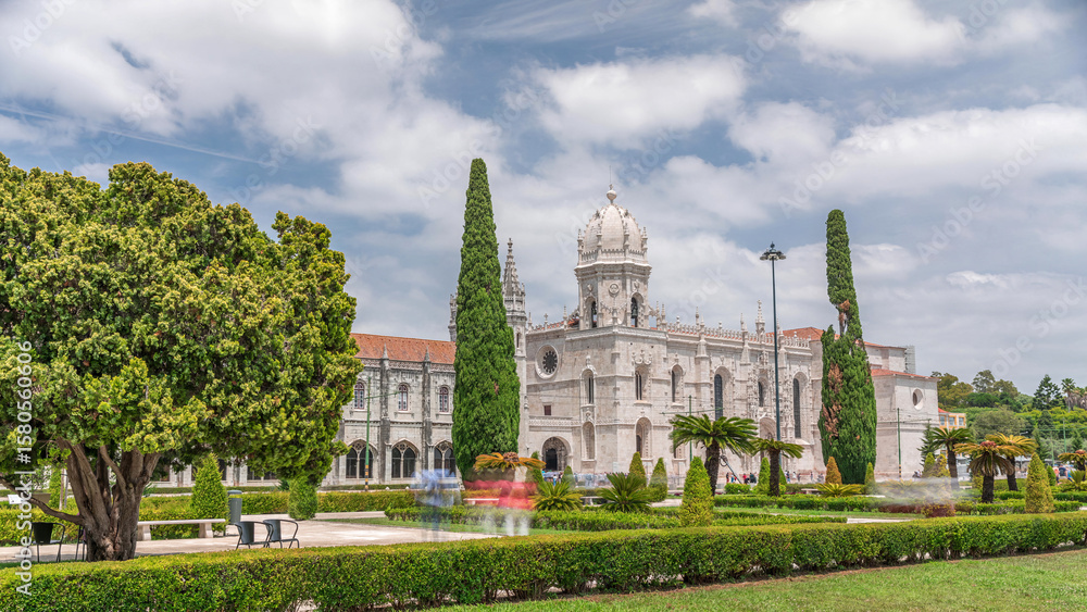 Naklejka premium Mosteiro dos Jeronimos, located in the Belem district timelapse hyperlapse of Lisbon, Portugal.