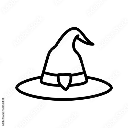 Witch hat illustration in line art style on white background  