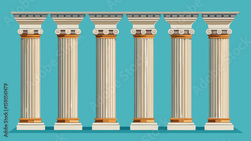 Vector art of six corinthian columns create a grand facade, symbolizing elegance and architectural mastery