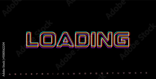 LOADING glitch display. RGB pixelated headline in futuristic cyberpunk UI style. Tech screen, progress indicator, or game startup design. Vector illustration