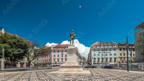 Duque da Terceira Square with monument timelapse hyperlapse located in central Lisbon