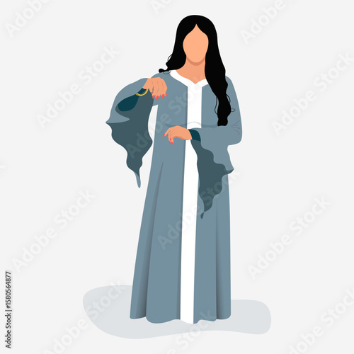 Arab woman in traditional emirati or saudi or moroccan dress with long sleeves