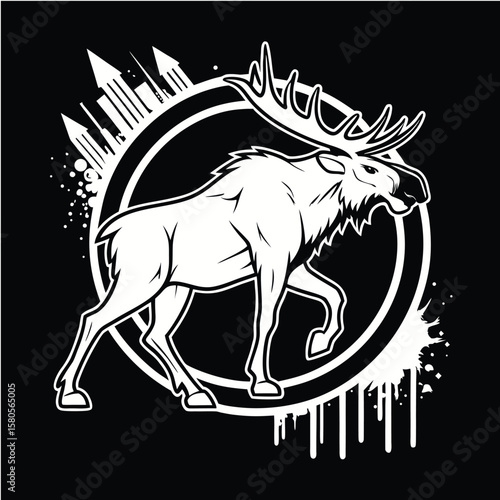 a menacing and aggressive moose, creatively integrated to create the animal’s features