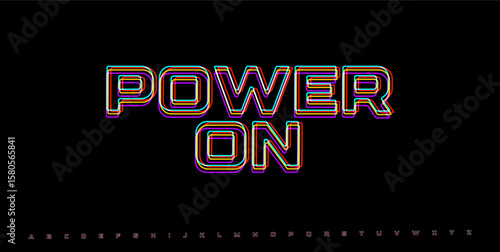 POWER ON RGB glitched typography. Futuristic digital screen phrase for cyberpunk UI, startup system or arcade boot message. Vector illustration.