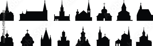 Wallpaper Mural Church Silhouette Pack, Religious Architecture Vector, Cathedral and Chapel Outline, Cross Icon Set, Spiritual Building Design for Adobe Stock Torontodigital.ca
