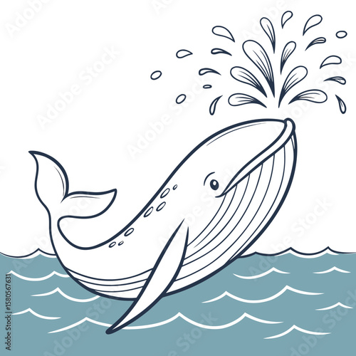 Whale spouting water in the ocean, illustration vector clipart