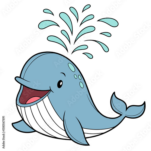 A cute cartoon whale spouting water joyfully vector clipart