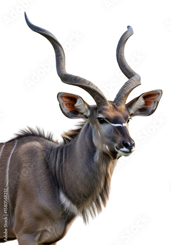 Portrait Of A Greater Kudu With Spiraled Horns In Transparency Background