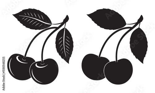 Silhouette cherry fruit icon black vector llustration on white background