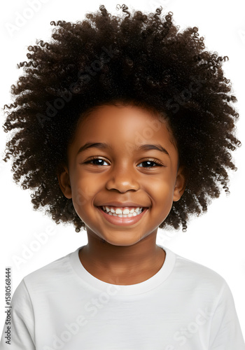 Portrait of a Smiling Happy Black Boy with Curly Afro Transparent