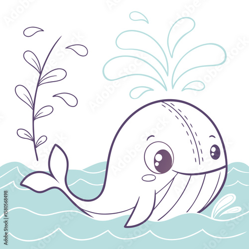 Cute whale spouting water in the ocean waves vector clipart