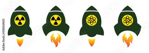 Nuclear missile set icon, vector illustration