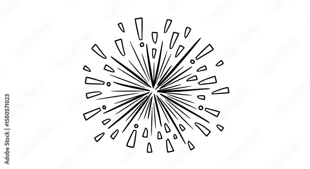 Obraz premium Line explosion surprise burst ray icon elements. Hand drawn explosion surprise line icon for title headline illustration. Doodle exclamation confetti vector illustration.