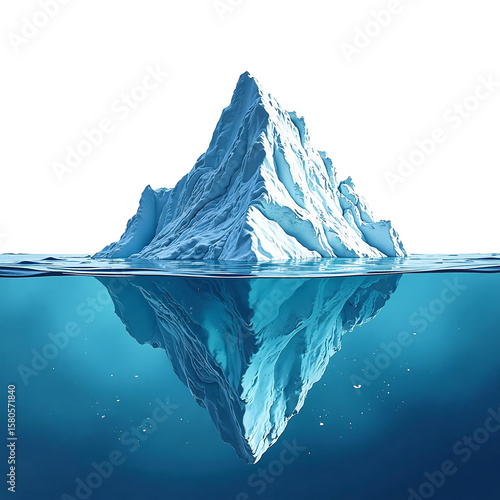 Iceberg floating in ocean water with visible and submerged sections, symbolizing hidden opportunities and challenges for business strategy and marketing campaigns with copy space for text