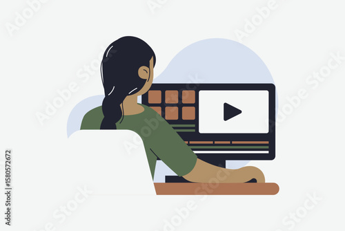Professional Video Editor Working on Post-Production Software Vector