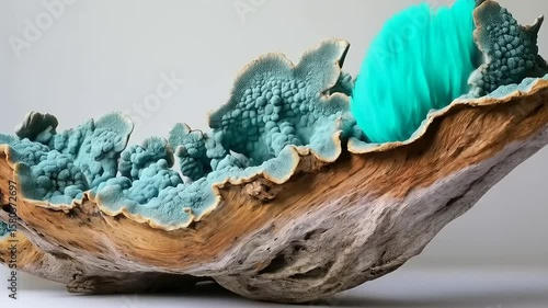 Wallpaper Mural Vibrant turquoise and wooden sculpture showcasing natural textures and colors Torontodigital.ca