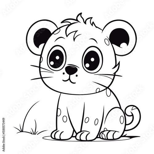 Coloring book for kids baby Black Leopard kawai vector.