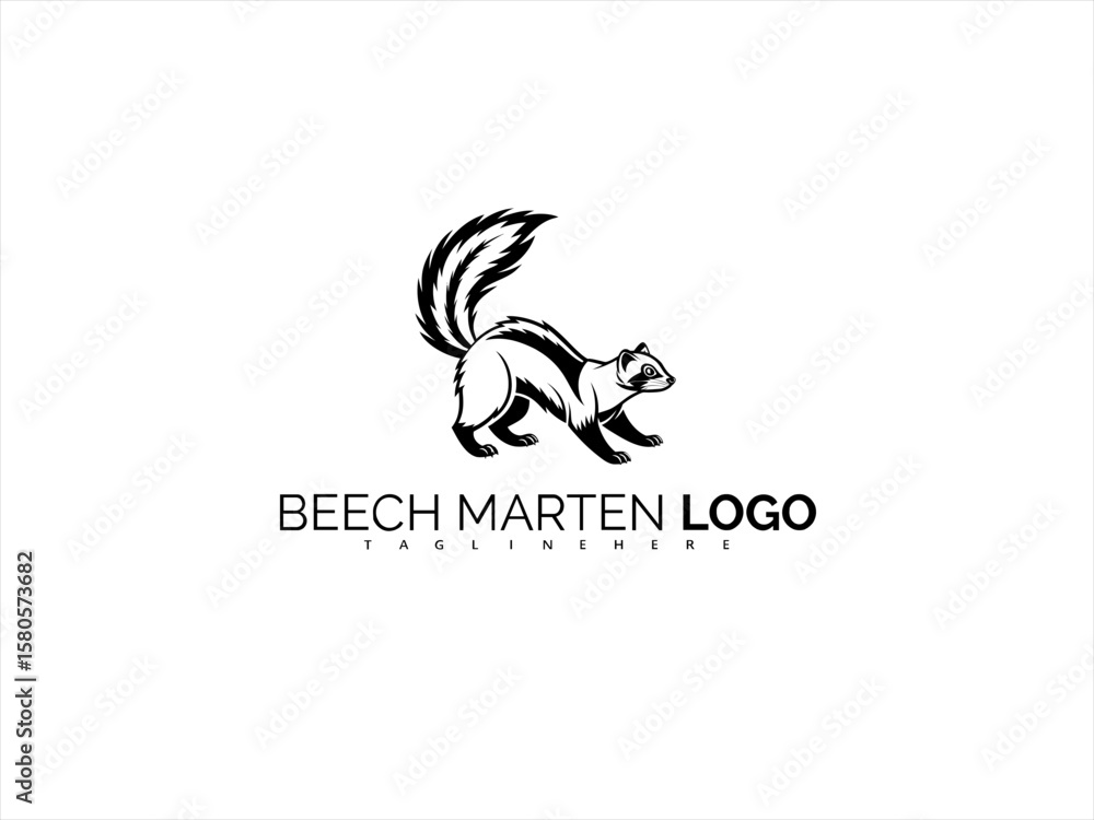 Obraz premium Elegant Beech Marten Logo in Monochrome Line Art Style. A Refined Wildlife Vector for Organic Labels, Conservation Campaigns, and Outdoor Merchandise.