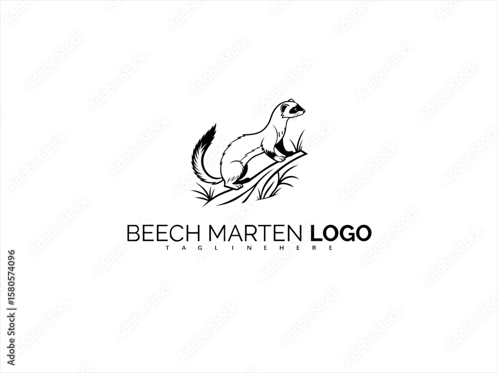 Obraz premium Elegant Wildlife Line Art Featuring Beech Marten in Black and White. A Refined Vector for Nature-Based Branding, Packaging, and Conservation Logos.