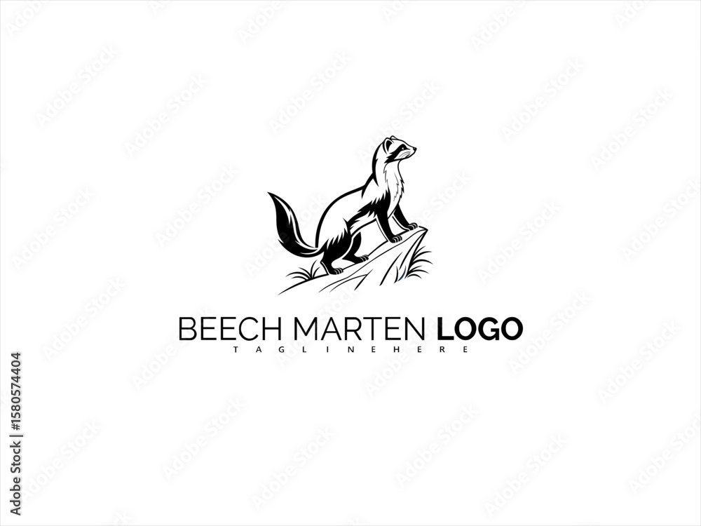 Fototapeta premium Refined Beech Marten Logo in Monochrome Line Vector. A Stylish Wildlife Symbol for Outdoor Apparel, Ethical Goods, and Nature-Focused Business Identity.