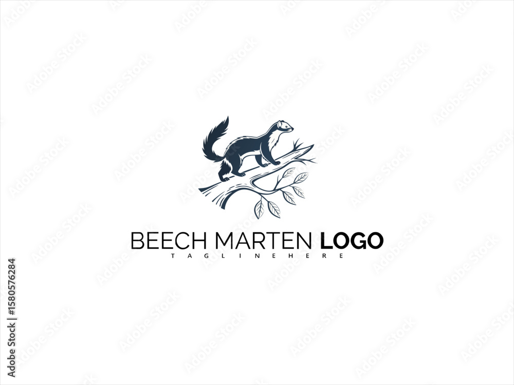 Fototapeta premium Minimalist Wildlife Logo Design Featuring a Beech Marten. Monochrome Vector for Stylish Nature Brands, Sustainable Business Identity, and Eco Packaging.