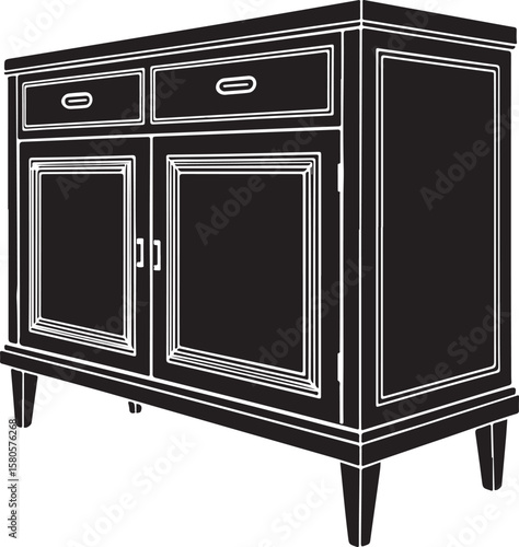 Black credenza furniture silhouette with drawers and doors white