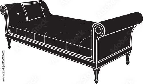 Black daybed with tufted upholstery and ornate legs vector icon