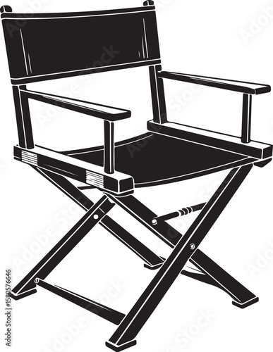 Black director chair silhouette with white outlines folding chair